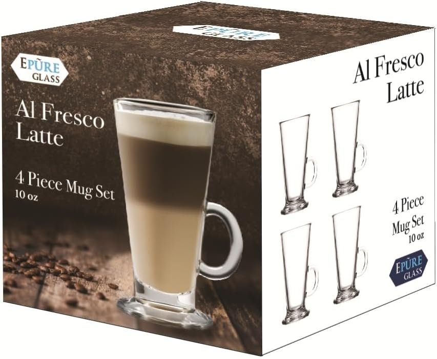 Ruthy's Outlet Al Fresco Latte Mug 10 oz 4 Pack Gift Pack with Handles, Tea Cups, for Drinking Hot Beverages, Latte, Cappuccino, Espresso, Large Capacity