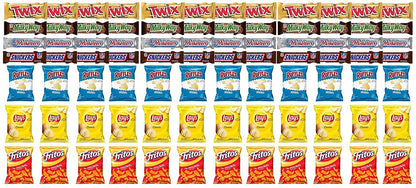Twix, MilkyWay, 3 Musketeers, Snickers Full Size Chocolate Bars & Ruffles, Lays Classic and Fritos Original Mix Snack Verity – Pack of 84