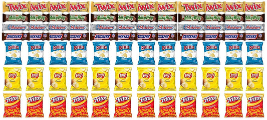 Twix, MilkyWay, 3 Musketeers, Snickers Full Size Chocolate Bars & Ruffles, Lays Classic and Fritos Original Mix Snack Verity – Pack of 84