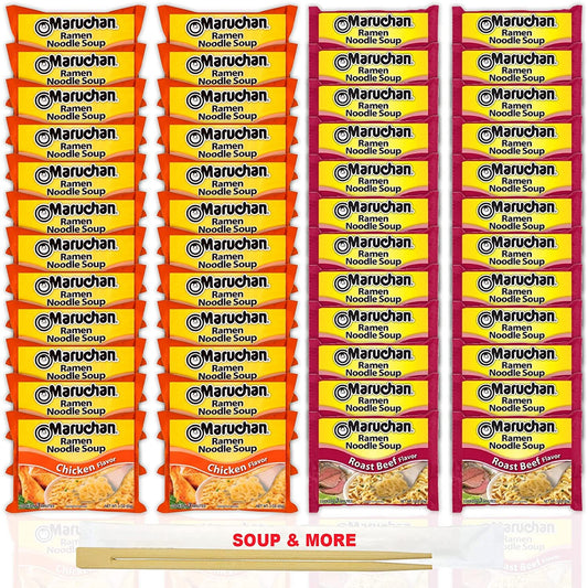 Maruchan Ramen Instant Noodle Soup Variety, 2 Flavors - 24 Packs Chicken & 24 Packs Roast Beef , 3 Ounce Single Servings Lunch / Dinner Variety