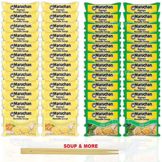Maruchan Ramen Instant Noodle Soup Variety, 2 Flavors - 24 Packs Creamy Chicken & 24 Packs Chili , 3 Ounce Single Servings Lunch / Dinner Variety