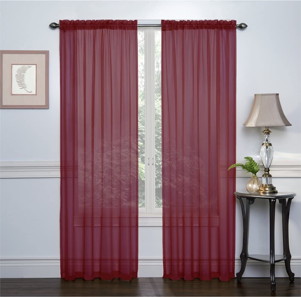 Ruthy's Textile 2-Pack Window Curtain Sheer Panels Total Width 108"x84" (Red)