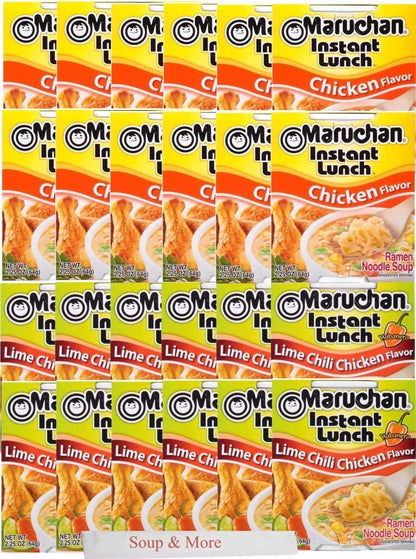 Maruchan Ramen Instant Cup Noodles 24 Count - 12 Chicken Flavor & 12 Lime Chili Chicken Flavor Lunch / Dinner Variety, 2 Flavors