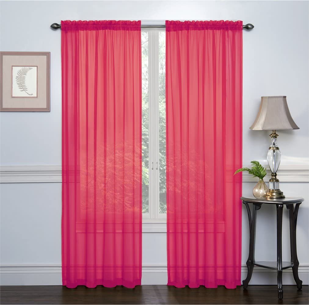 Ruthy's Textile 2-Pack Window Curtain Sheer Panels Total Width 108"x84" (Red)