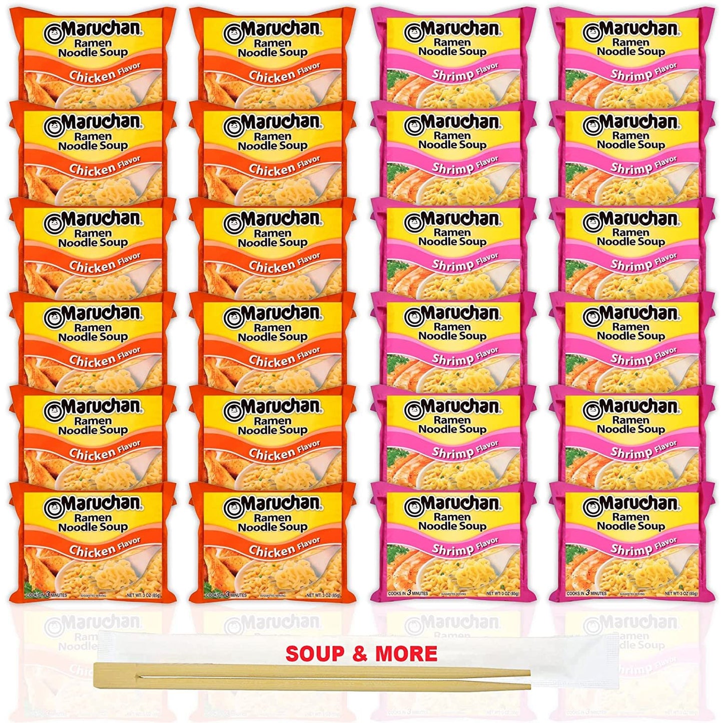 Maruchan Ramen Instant Noodle Soup Variety, 2 Flavors - 12 Packs Chicken & 12 Packs Shrimp , 3 Ounce Single Servings Lunch / Dinner Variety