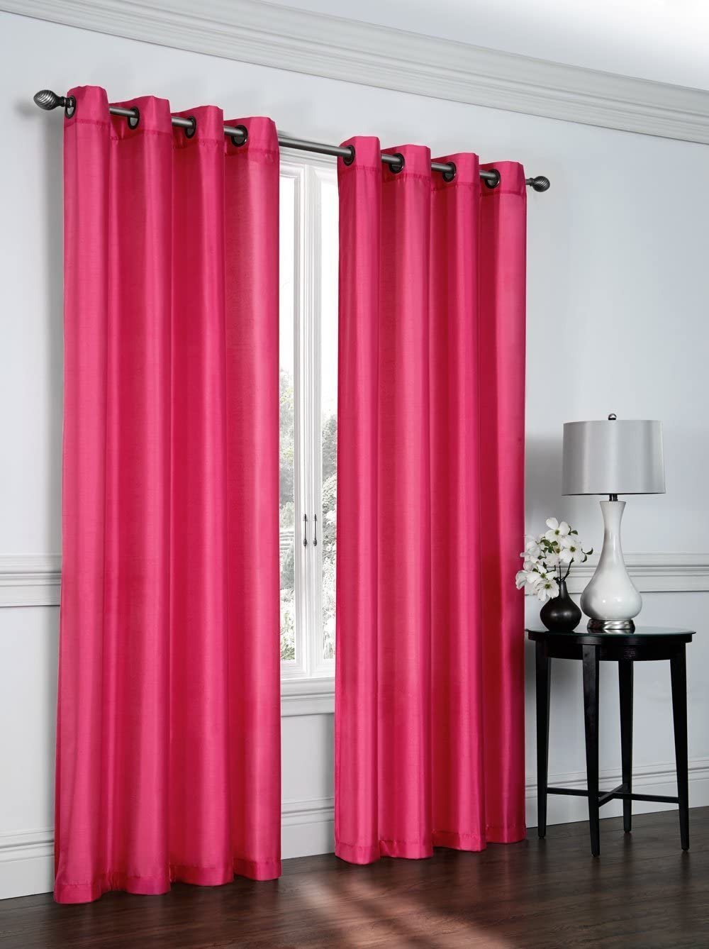 Ruthy's Textile 2 - Piece Semi Sheer Faux Silk Grommet Curtains Window Panels for Home Living Room/Bedroom - 54" by 84" Inch Long - Red