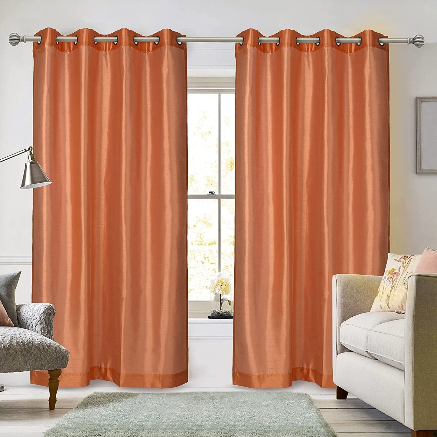 Ruthy's Textile 2 - Piece Semi Sheer Faux Silk Grommet Curtains Window Panels for Home Living Room/Bedroom - 54" by 84" Inch Long - Red