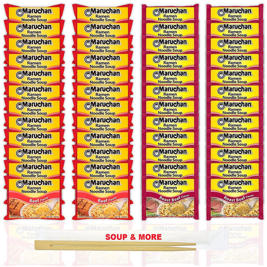 Maruchan Ramen Instant Noodle Soup Variety, 2 Flavors - 24 Packs Beef & 24 Packs Roast Beef , 3 Ounce Single Servings Lunch / Dinner Variety