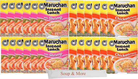 Maruchan Ramen Cup Noodles Instant 24 Count - 12 Shrimp cups & 12 Chicken cups Lunch / Dinner Variety, 2 Flavors