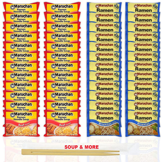 Maruchan Ramen Instant Noodle Soup Variety, 2 Flavors - 24 Packs Beef & 24 Packs Oriental , 3 Ounce Single Servings Lunch / Dinner Variety