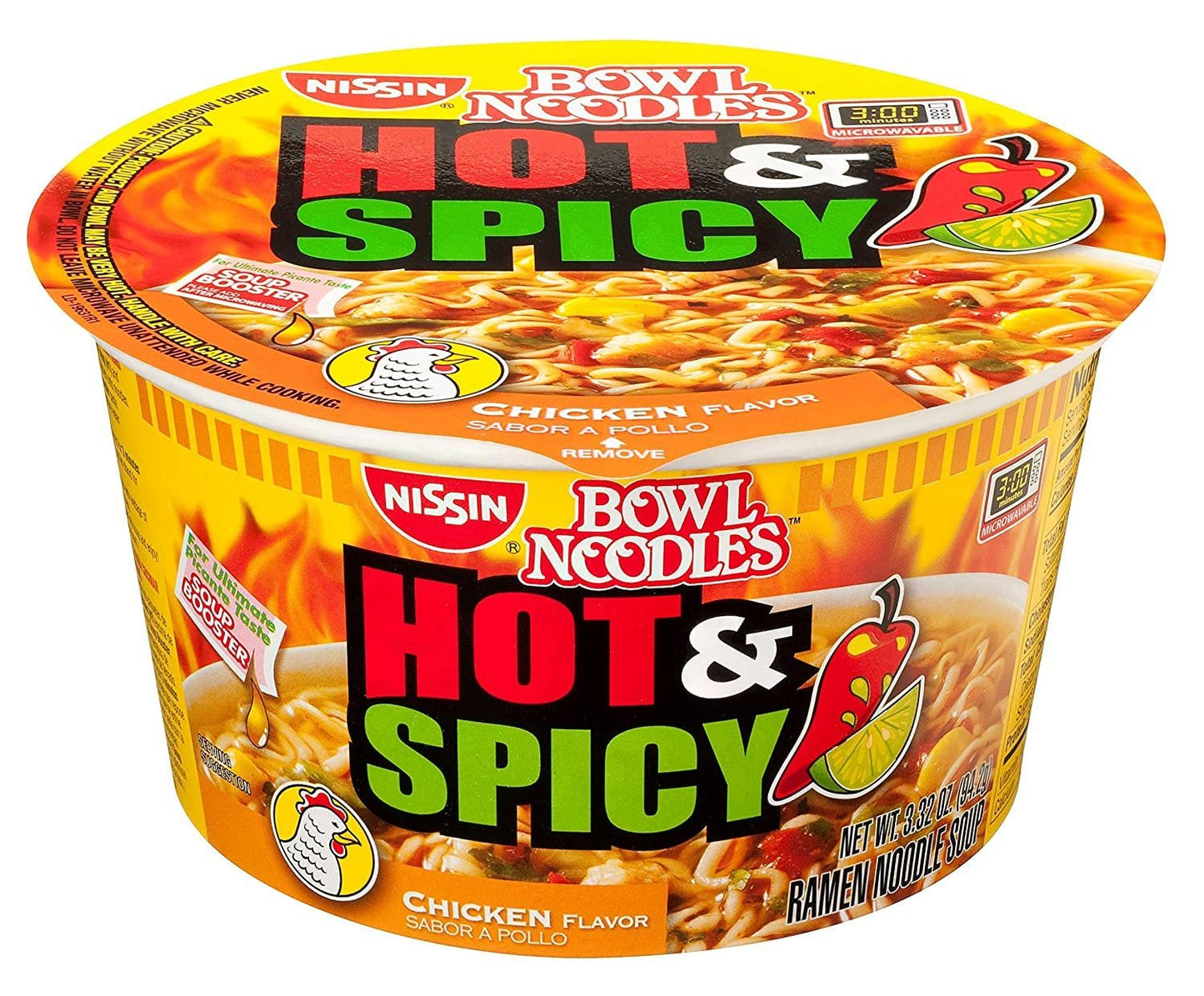 Nissin Cup Noodles Soup Instant Cup 12 Count, 6 Hot & Spicy Chicken Bowl, 6 Chicken Cup Lunch / Dinner Variety, 2 Flavors