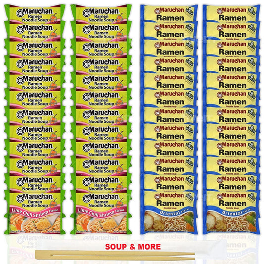 Maruchan Ramen Instant Noodle Soup Variety, 2 Flavors - 24 Packs Lime Chili Shrimp & 24 Packs Oriental , 3 Ounce Single Servings Lunch / Dinner Variety