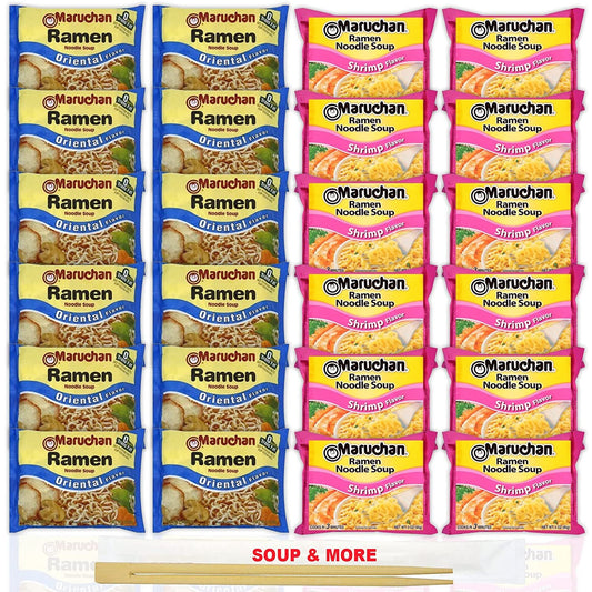 Maruchan Ramen Instant Noodle Soup Variety, 2 Flavors - 12 Packs Oriental & 12 Packs Shrimp , 3 Ounce Single Servings Lunch / Dinner Variety
