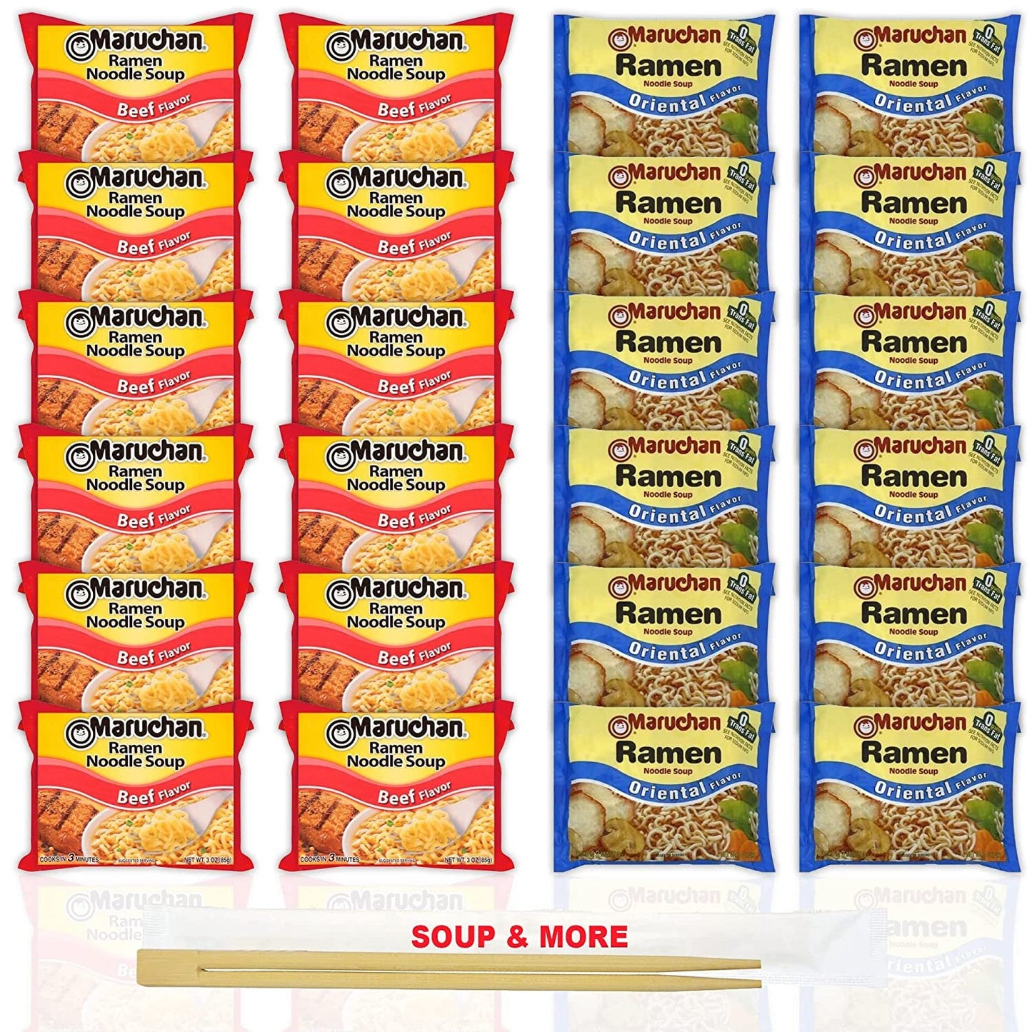 Maruchan Ramen Instant Noodle Soup Variety, 2 Flavors - 12 Packs Beef & 12 Packs Oriental , 3 Ounce Single Servings Lunch / Dinner Variety