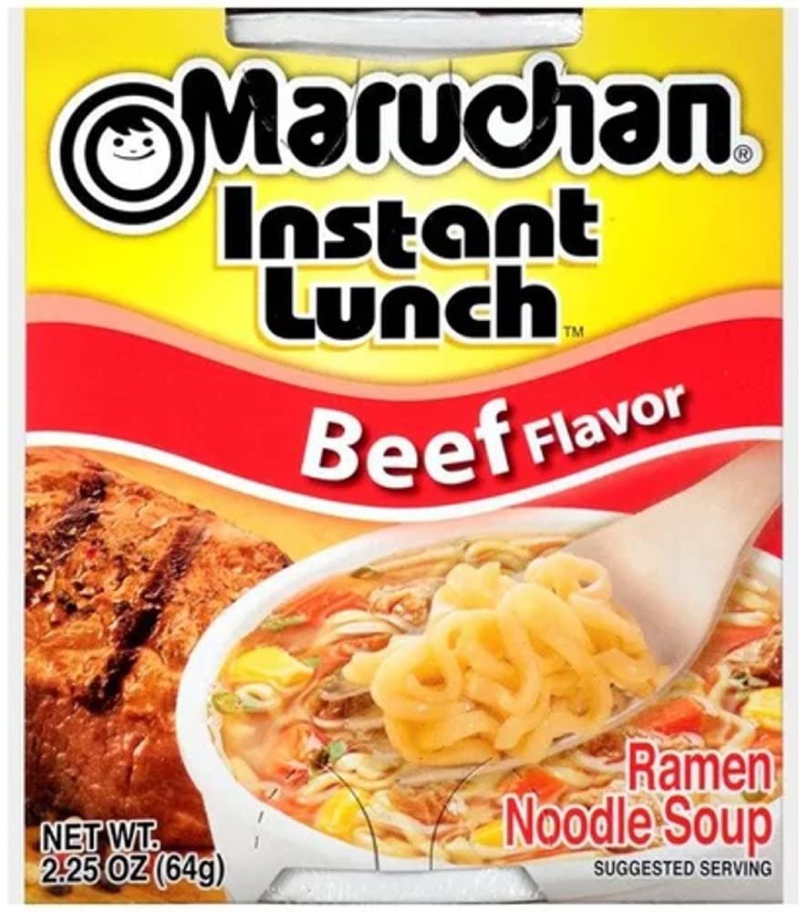 Maruchan Ramen Instant Cup Noodles 24 Count - 12 Beef Flavor & 12 Lime Chili Shrimp Flavor Lunch / Dinner Variety, 2 Flavors