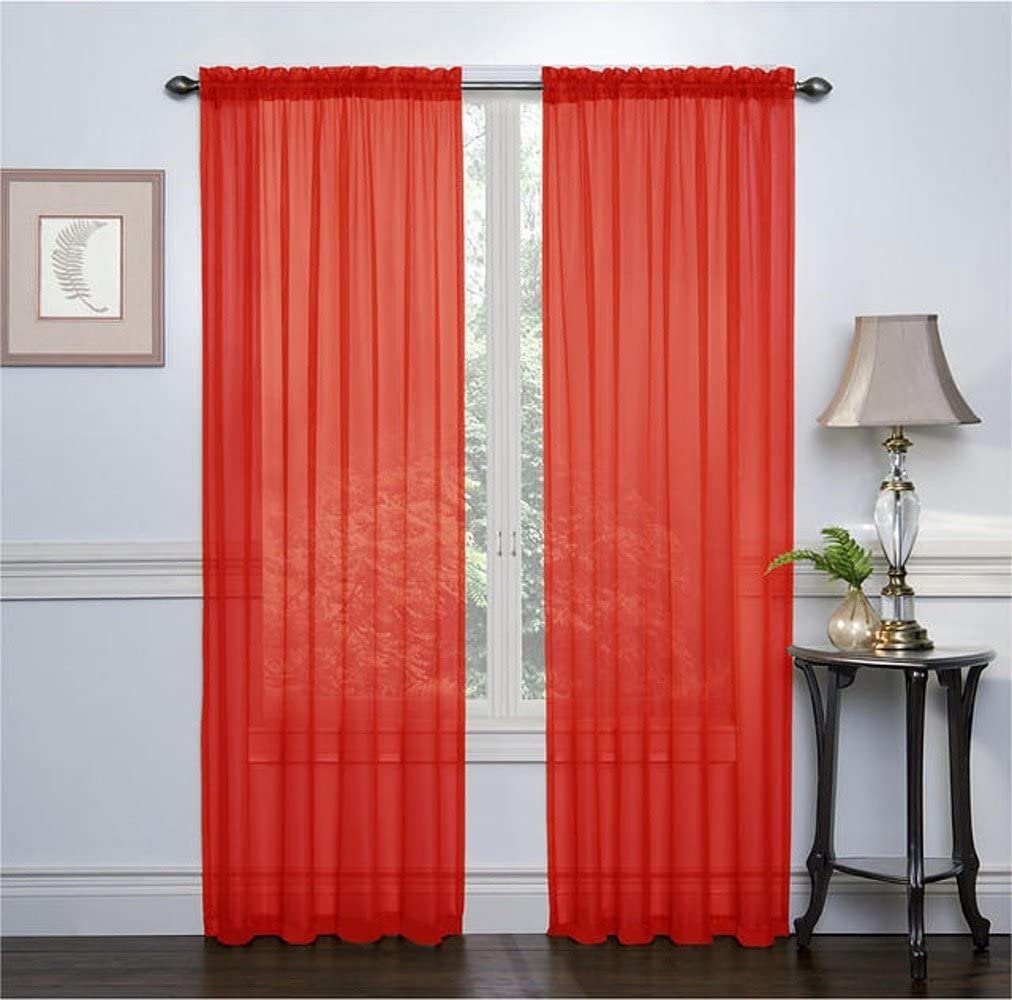 Ruthy's Textile 2-Pack Window Curtain Sheer Panels Total Width 108"x84" (Red)