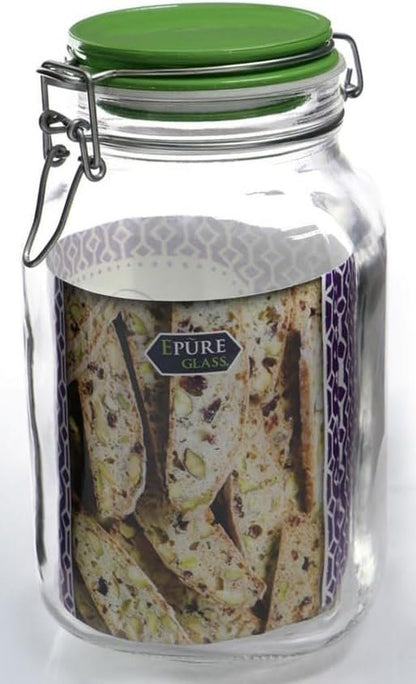 Ruthy's Outlet Glass Canister Jar W/Lid 2 Liter Food Storage - Storage Container with Pastel Blueberry Preserving Lid Wire Clip Fastening for Kitchen Canning Cereal,Pasta,Sugar,Beans,Spice (Rasberry)