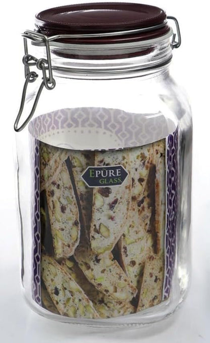 Ruthy's Outlet Glass Canister Jar W/Lid 2 Liter Food Storage - Storage Container with Pastel Blueberry Preserving Lid Wire Clip Fastening for Kitchen Canning Cereal,Pasta,Sugar,Beans,Spice (Rasberry)