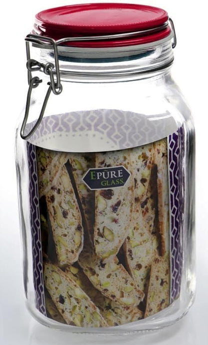 Ruthy's Outlet Glass Canister Jar W/Lid 2 Liter Food Storage - Storage Container with Pastel Blueberry Preserving Lid Wire Clip Fastening for Kitchen Canning Cereal,Pasta,Sugar,Beans,Spice (Rasberry)