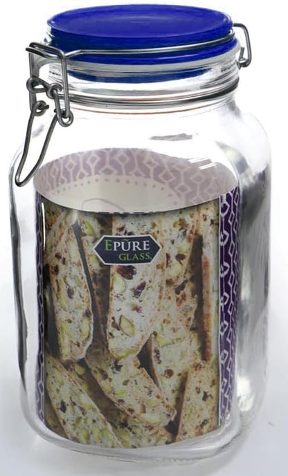 Ruthy's Outlet Glass Canister Jar W/Lid 2 Liter Food Storage - Storage Container with Pastel Blueberry Preserving Lid Wire Clip Fastening for Kitchen Canning Cereal,Pasta,Sugar,Beans,Spice (Rasberry)