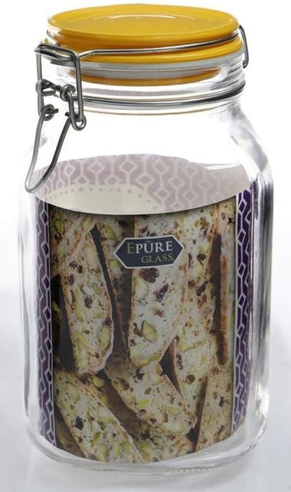 Ruthy's Outlet Glass Canister Jar W/Lid 2 Liter Food Storage - Storage Container with Pastel Blueberry Preserving Lid Wire Clip Fastening for Kitchen Canning Cereal,Pasta,Sugar,Beans,Spice (Rasberry)