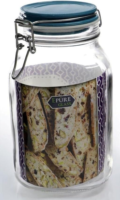 Ruthy's Outlet Glass Canister Jar W/Lid 2 Liter Food Storage - Storage Container with Pastel Blueberry Preserving Lid Wire Clip Fastening for Kitchen Canning Cereal,Pasta,Sugar,Beans,Spice (Rasberry)