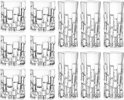RCR Cristalleria Italiana Crystal Glass Drinkware Set (DOF Whiskey (11 oz) & Highball Tumbler (11.5 oz), 12 Count (Pack of 1)