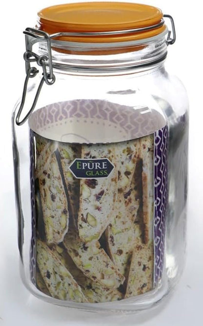 Ruthy's Outlet Glass Canister Jar W/Lid 2 Liter Food Storage - Storage Container with Pastel Blueberry Preserving Lid Wire Clip Fastening for Kitchen Canning Cereal,Pasta,Sugar,Beans,Spice (Rasberry)