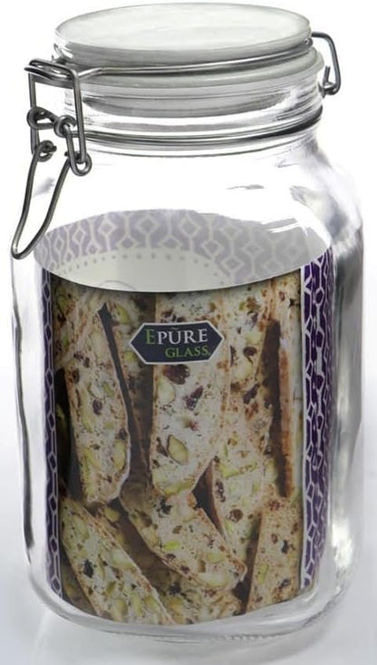 Ruthy's Outlet Glass Canister Jar W/Lid 2 Liter Food Storage - Storage Container with Pastel Blueberry Preserving Lid Wire Clip Fastening for Kitchen Canning Cereal,Pasta,Sugar,Beans,Spice (Rasberry)