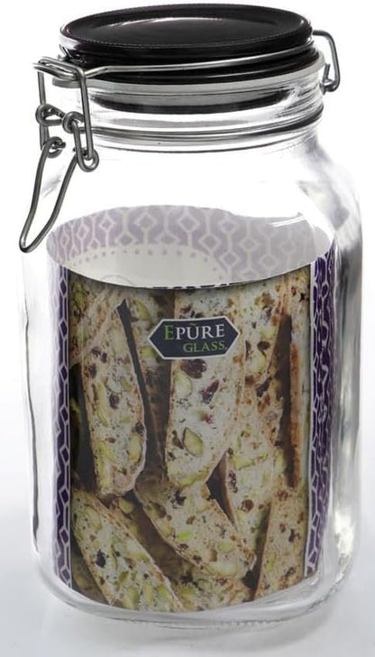 Ruthy's Outlet Glass Canister Jar W/Lid 2 Liter Food Storage - Storage Container with Pastel Blueberry Preserving Lid Wire Clip Fastening for Kitchen Canning Cereal,Pasta,Sugar,Beans,Spice (Rasberry)