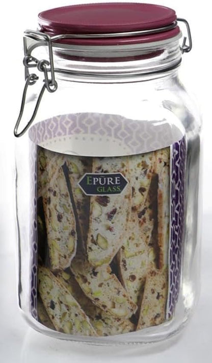 Ruthy's Outlet Glass Canister Jar W/Lid 2 Liter Food Storage - Storage Container with Pastel Blueberry Preserving Lid Wire Clip Fastening for Kitchen Canning Cereal,Pasta,Sugar,Beans,Spice (Rasberry)