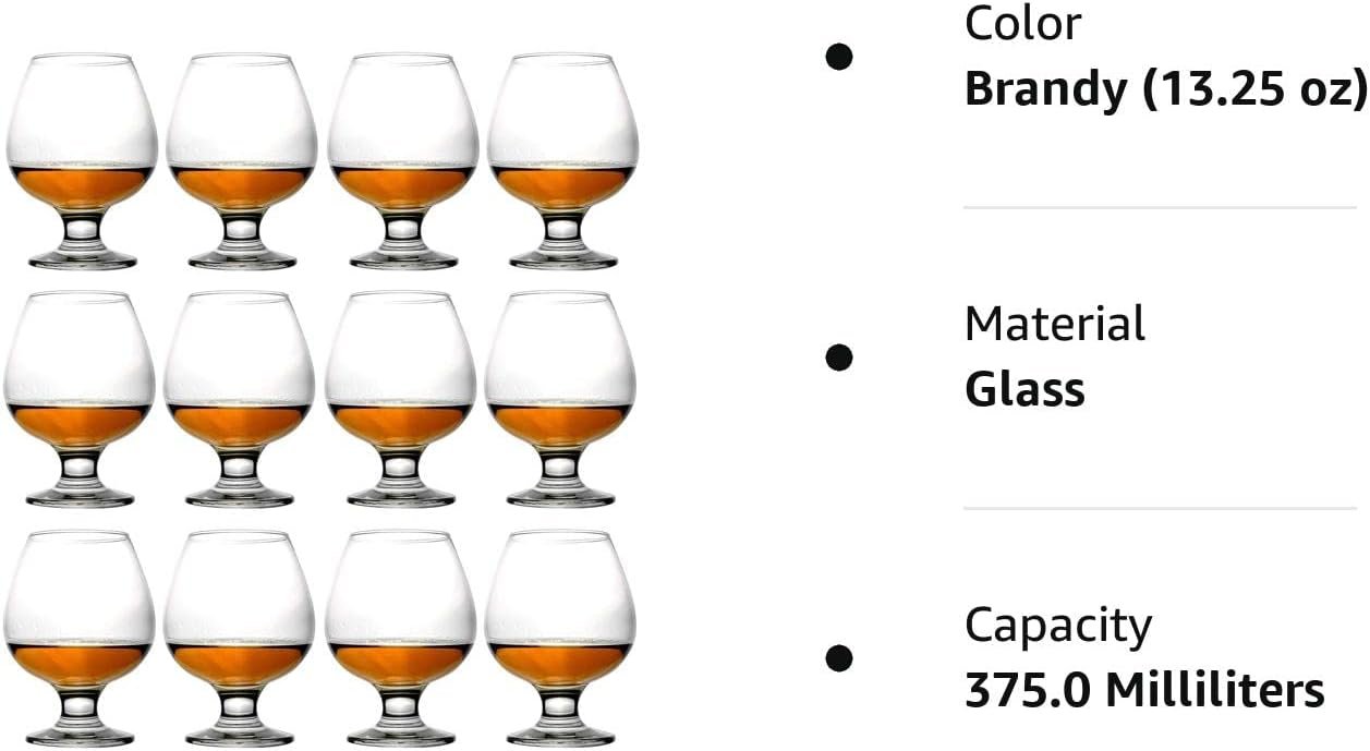 Epure Collection 12 Piece Glass Set - For Drinking Brandy, Bourbon, and Wine (Brandy (13.25 oz))