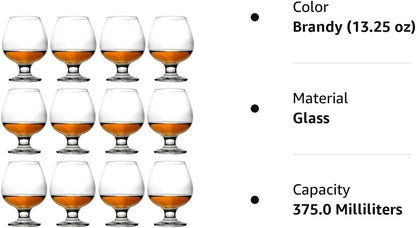 Epure Collection 12 Piece Glass Set - For Drinking Brandy, Bourbon, and Wine (Brandy (13.25 oz))